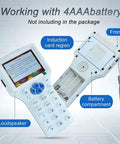 Pro Grade All In One Multi Frequency RFID Copier And Reader With battery compartment and display, white handheld device.