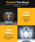 Retro LED Lantern For Outdoor Adventures And Emergencies, showing low and high mode lighting options