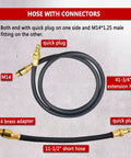 Cylinder leak-down tester kit with M14 brass adapter and quick-plug hoses.