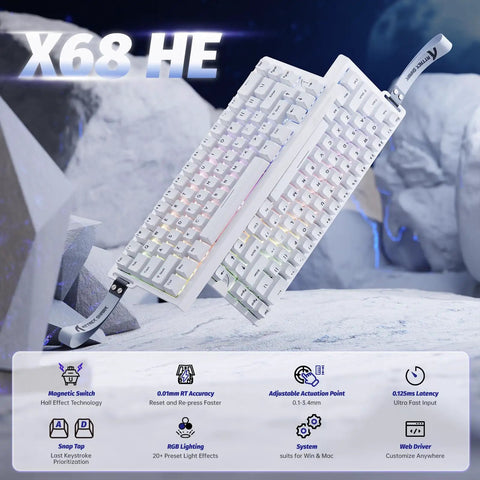 Top Shelf 60 Percent Hall Effect Keyboard And Wireless Mouse Combo Featuring 8K Polling Rate And Ultra Low Latency white gaming keyboard with RGB lighting
