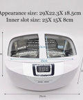 This 2.5 Liter Ultrasonic Jewelry Cleaner With 40Khz Digital Timer And Smart Heat with dimensions 29x22.3x18.5cm.