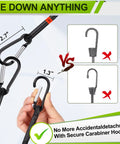 Close-up of Heavy Duty Bungee Cord Set With Hooks Go To 28 Piece Assorted Sizes highlighting secure carabiner hook against standard hooks.