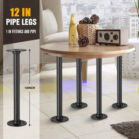 4 Pack Industrial Pipe Table Leg Set For DIY Rustic Farmhouse Tables And Furniture, 12 Inch Metal Pipes With Flanges