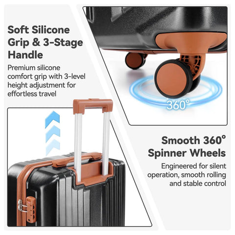 3 Piece Travel Luggage Set With Lightweight Hardshell Suitcases And Dual Spinner Wheels TSA Locks 20 Inch Carry On Gym Bag And Toiletry Bag Durable PC Plus ABS For Men And Women Black Great For Weekend Getaways And Business Travel Overhead Bin Friendly