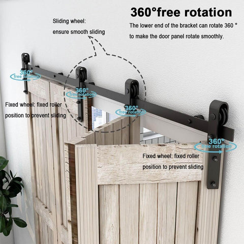 72 Inch Bi Fold Sliding Barn Door Hardware Kit For Four Doors Fit 68 Inch Opening installed with J Shape Hangers