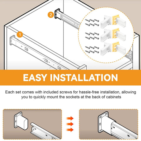 Bulletproof RV Drawer Slides 3 Pack With Four Way Adjustable Base Fits 1 Inch Channels, easy installation guide with screws.
