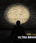 Person using Ultra Bright Mini Clip On LED Hat Light With Rechargeable Battery Waterproof Hands Free Cap Light illuminating wall.