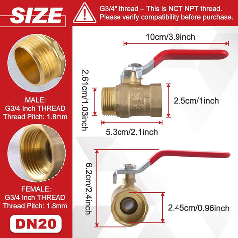 Diagram of Beefy Heavy Duty Brass Ball Valve G Three Quarter Inch Male To Female Thread Pipe Fitting with dimensions and lever handle