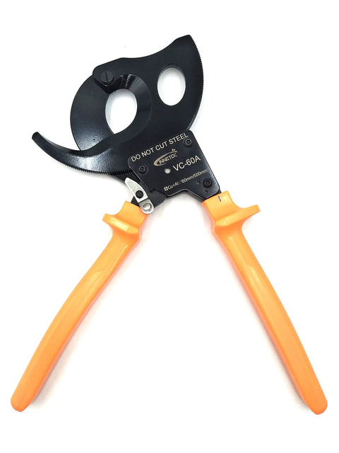Ratcheting Cable Cutter For Copper And Aluminum Wire, Heavy-Duty Hand Tool With Orange Handle, Easy One-Hand Operation