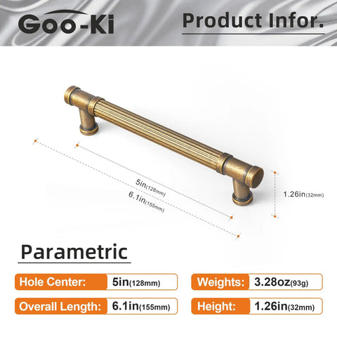 Six Pack Stripes Cabinet Pulls Antique Brass For Kitchen Cabinets And Dressers, 5.04 Inch Center To Center Vintage Zinc Alloy