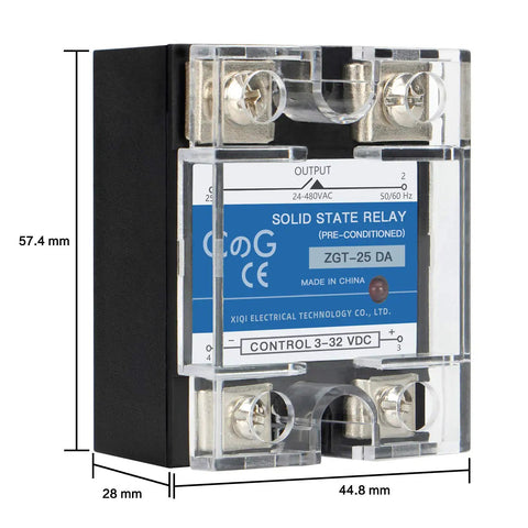 Solid State Relay SSR 25A 3 to 32 VDC Input 24 to 480 VAC Output Single Phase Go To Pro Grade Module with plastic cover