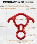 Red Beefy 50 kN Rescue Figure Belay And Rappel Device With Bent Ear Descent Gear For Rock Climbing in 7075 Aluminum