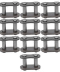 Ten Pack 428 Roller Chain Master Links Heavy Duty Steel Motorcycle Chain Connectors arranged in a grid, durable for repairs.