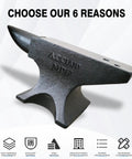 132 Lb Single Horn Cast Steel Blacksmith Anvil With Polished Work Surface, shown from side view with round horn.