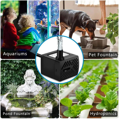 Ultra Quiet 50 GPH 3W Mini Submersible Water Pump for Aquariums, Pet Fountains, Pond Fountains, and Hydroponics uses.