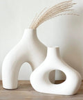 Donut Vase Set Of 2 White Ceramic Vases Large Nordic Minimalist Hollow Centerpieces For Living Room Table Office Wedding Decor
