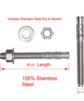 Wedge anchor bolt 1/2 in x 4-1/2 in; 5-piece stainless steel set with nuts and washers