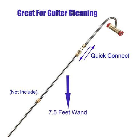Gutter Cleaner Attachment For Pressure Washer With Four Nozzle Tips And Quick Connect, Zero Degree And Forty Degree Nozzles, 7.5 ft wand