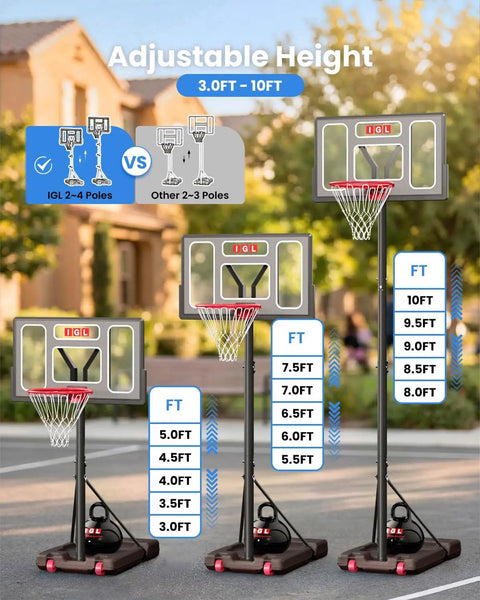 Portable Outdoor Basketball Hoop With 3-10Ft Adjustable Height, 40 Inch Shatterproof Backboard, Fillable Base in driveway setup