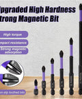 Heavy Duty Magnetic Screwdriver Bit Kit With 12 Pcs Super Tough D1 Alloy Steel Impact Resistant Bits For High Stressed Jobs And Non-Slip Toothed Grip That Handles Any Messy Project Like A Champ. Set of six magnetic D1 alloy steel bits in assorted lengths on wood surface