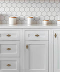 White kitchen cabinets with 4 Pack Antique Brass Cabinet Knobs With Backplate Solid Heavy Duty Vintage Mushroom Drawer Handles.