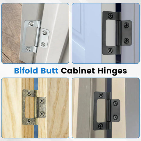 Rock Solid 4 Pack Non Mortise Door Hinges Bronze Finish Heavy Duty Bifold Cabinet Hardware image showing various bifold cabinet hinges details.