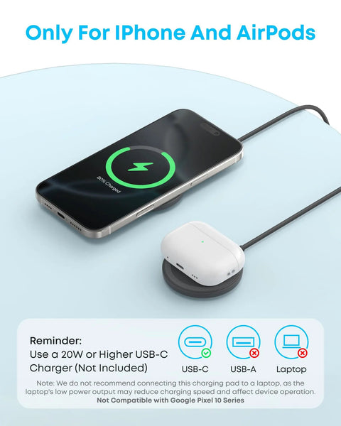 Magnetic Wireless Charger Pad Qi2 Certified 15W MagSafe Compatible For iPhone 17 16 15 Series And AirPods