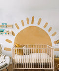 Large Fabric Watercolor Boho Half Sun Wall Decals Peel And Stick Pastel Sunrise Mural For Kids Baby Room Playroom Nursery Bedroom 94.49 Inches By 70.87 Inches Self Adhesive Arch Decor on nursery wall with crib