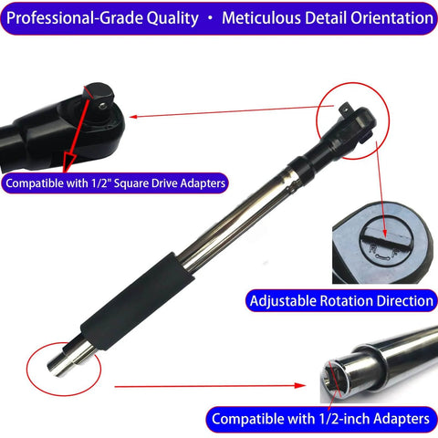Offset Wrench Extender For 1/2 Inch Drive Impact Wrench, shown with adjustable rotation and compatible with standard sockets.