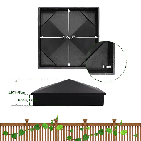 Heavy Duty 6x6 Pyramid Post Caps For Wood Posts Aluminum Matte Black Powder Coated Finish Built To Last top view and side profile