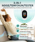 Plug In Wall Decibel Meter 30-130 dBA Sound Level Meter With Data Hold Max Min And Fast Slow Response 3 In 1 Noise Detector Temperature And Humidity For Classroom Home Library, wall plug display