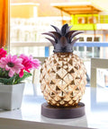 Mercury Glass Pineapple Table Lamp With Golden Finish Lit Diamond Pattern Glow Ideal For Bedroom Dresser Living Room Or Office Decor Bulb Included On Off Cord Switch Perfect Cozy Accent Lighting on table.