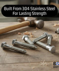 Beefy Stainless Lag Bolts For Wood Half Inch By Three Inch Hex Head Screws 304 Stainless Steel 18 8 Plain Finish, 10 Pack