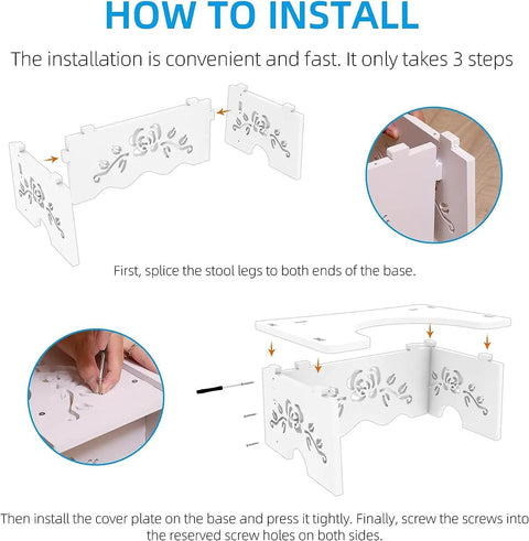 Installation guide for 7 Inch Squat Toilet Stool For Bathroom Made From Wood Plastic Composite, detailed step-by-step assembly process.