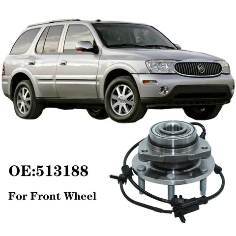 Front wheel hub bearing assembly with ABS; side view of silver GM SUV.