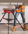 Tripod Pipe Stand With Chain Vise, Portable One Eighth To Six Inch Capacity, Foldable Steel Legs shown in use