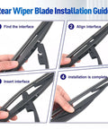 Installation guide for Premium High Performance Silicone Rear Wiper Blade for Honda CRV 2017-2022 showing clear steps to install.