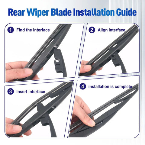 Installation guide for Premium High Performance Silicone Rear Wiper Blade for Honda CRV 2017-2022 showing clear steps to install.
