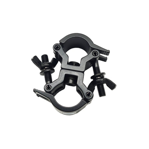 Two Pack 1 To 1.18 Inch Truss Dual Swivel Coupler Clamps For Stage DJ Lighting, Heavy Duty Aluminum 6061, 360 Degree Rotation, Wraparound Design, Fits 25 To 30mm Truss Tubing, Max Load 110lbs, TUV Certified. black dual swivel truss clamp for 25-30mm tubing