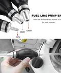 Top Shelf Manual Fuel Transfer Pump With Thick Rubber Bulb And Metal Body Shifts Gasoline Diesel And Oil One Way Vacuum Primer attached to a fuel line.