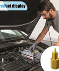 Man using Shop Grade Brake Proportioning Valve Bleeder Tool For Non Adjustable Combination Valves in car engine, gold aluminum tool.