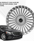 4 Piece 56 Mm Us Flag Wheel Center Caps 3D Black Metal Rim Hub Covers Precision Badge Stickers For Pickup Trucks Suv Rides And Street Performance Custom Wheels displayed with a car.