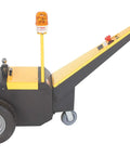 Heavy Duty Electric Powered Tugger With 5k Capacity Is Total Gas For Moving Heavy Trailers And Carts At Airports. Side view with yellow and black design.