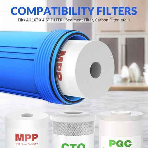 Whole House Water Filter Housing 10 Inch By 4.5 Inch For Sediment With MPP Cartridge Inserted