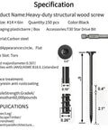 Self Tapping Structural Screws 14 By 6 Inch, 150 Pieces Carbon Steel Black Rustproof Deck Screws With T30 Star Drive Bit