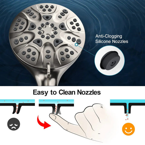 Filtered Shower Head With Handheld High Pressure Shower Head With Filter, 6 Spray Modes, anti-clogging silicone nozzles detail