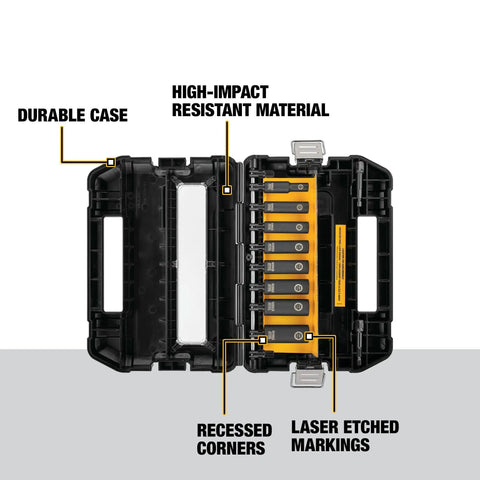 Impact Socket Set Three Eighths Inch Drive SAE Ten Piece With Adapters And Recessed Corner Sockets in High Impact Case