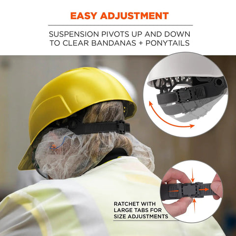 Hard Shell Bump Cap With Suspension For Work shown in yellow with easy adjustable ratchet and suspension mechanism for comfort.