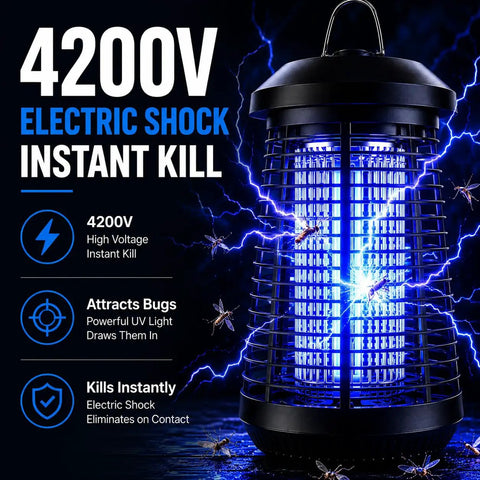 Outdoor Indoor Bug Zapper 18W 4200V Electric Mosquito Killer with UV light in dark setting
