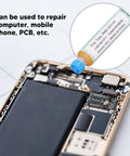 Open mobile phone next to Precise Syringe Type Flux for PCB Soldering RMA 223 Easy Tinning Paste, emphasizing repair capability